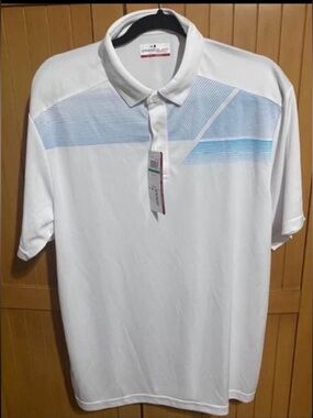 Grand Slam Men's White and Blue Polo Shirt /Large